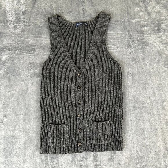Brandy Melville Wool Blend V Neck Crop Vest Gray Button Up Dark Academia - Picture 1 of 8